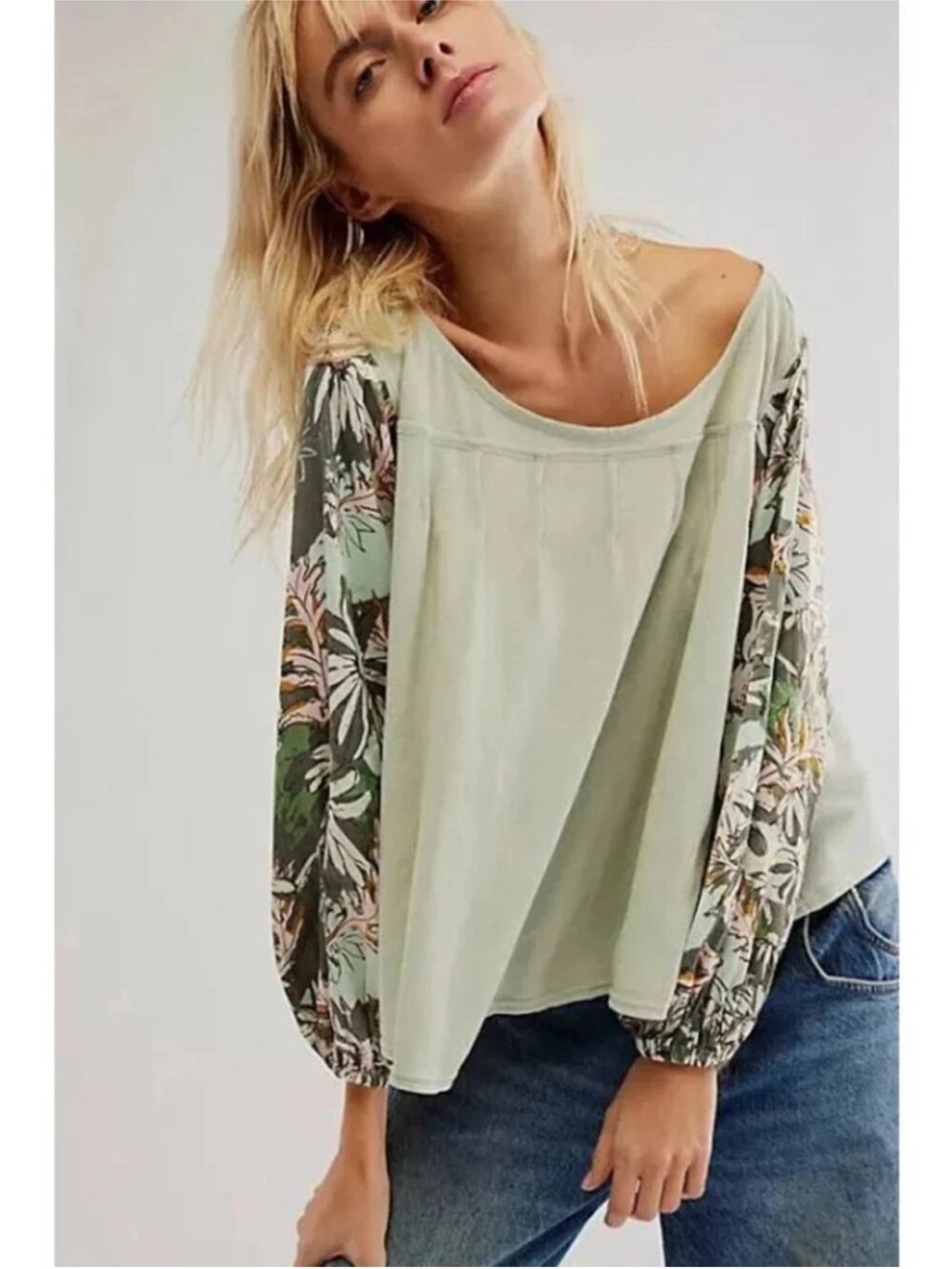 Free People | Picking Petals Floral Sleeve Top in Sage Combo